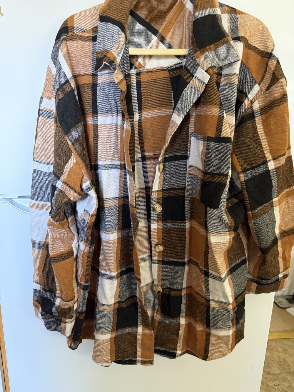 Rust & Black Plaid Button-Down Shirt Jacket